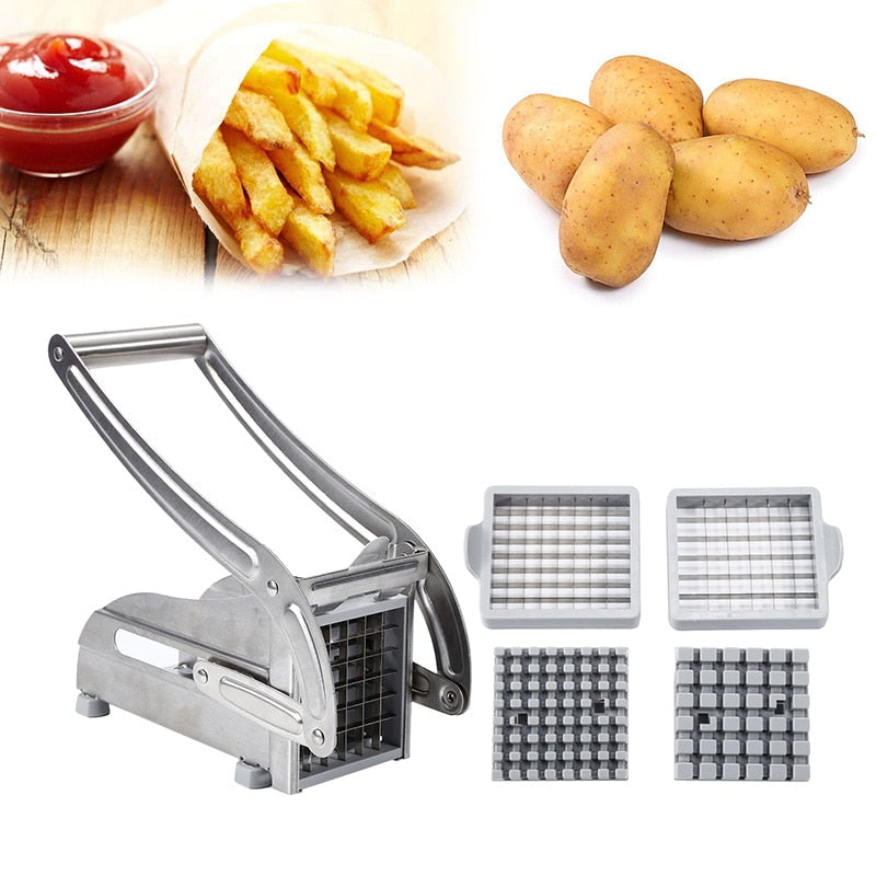 2 Blades Stainless Steel Potato Chips Home French Fries Strip Slicer Cutter Chopper Chips Machine Making Tool Potato Cut Gadgets